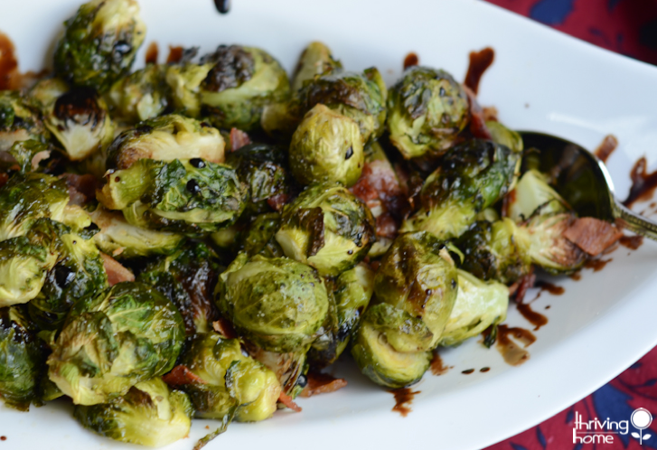Honey Balsamic Brussels Sprouts on a white dish 