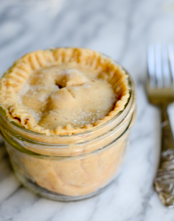 pie in a jar with a dust of sugar
