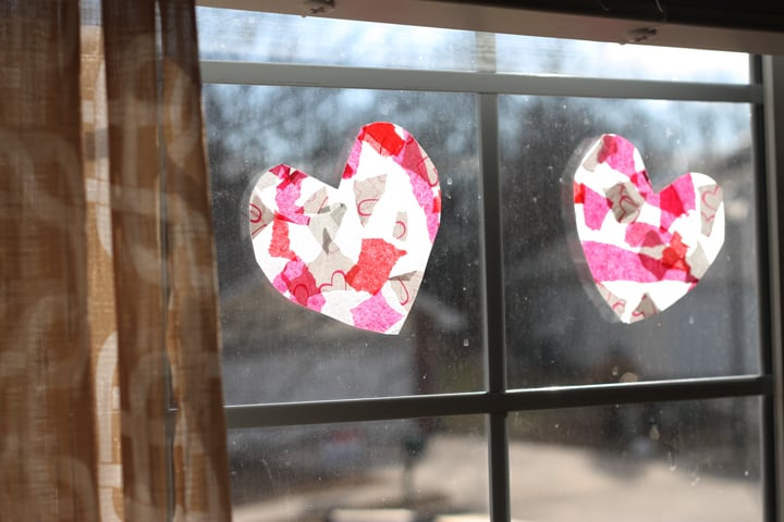 Valentine hearts in the window.