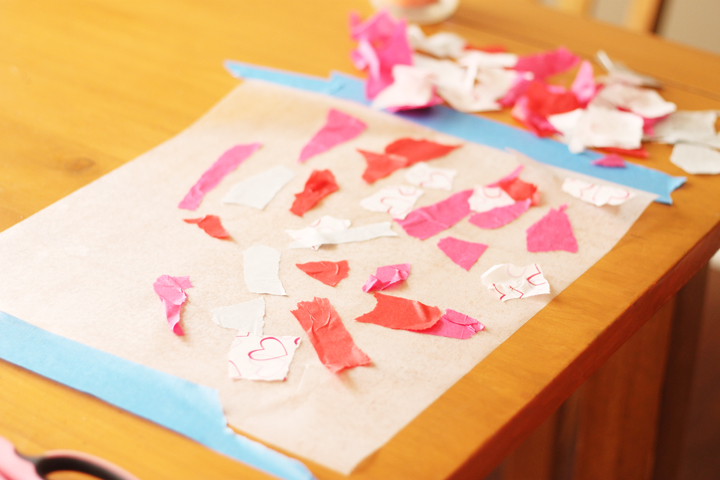 valentine's day tissue paper on craft paper