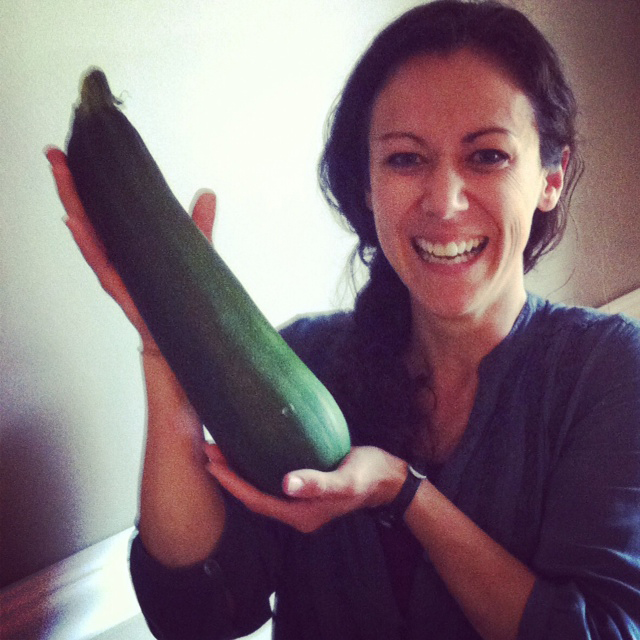 Polly Conner with a zucchini 