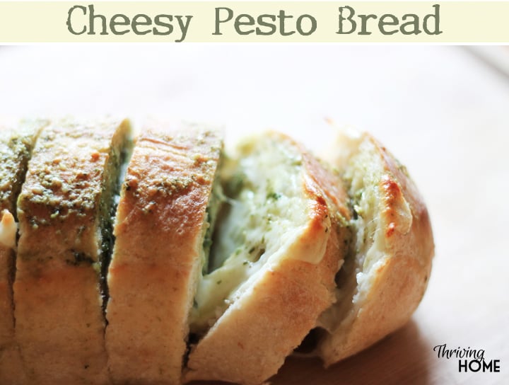 Pesto cheese bread. A delicious twist on the average garlic bread that you may throw in the oven. My husband can't get enough of this stuff!