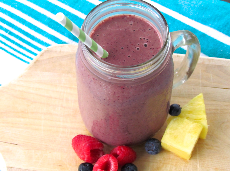 The Best Everyday Smoothie Ever - Our family never gets tired of this delicious combination of juice, milk, fresh spinach, and tons of fruit.