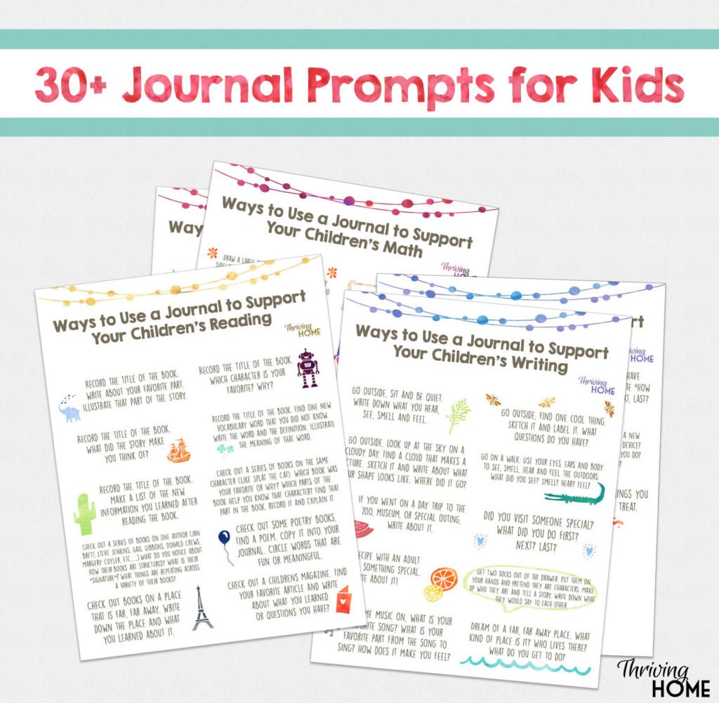 free printable of 30+ Journal Prompts for Kids 