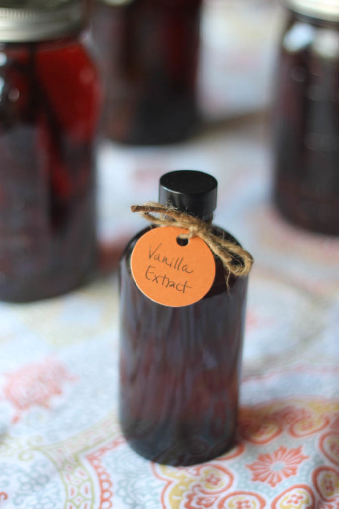 Homemade vanilla extract packaged as a gift 