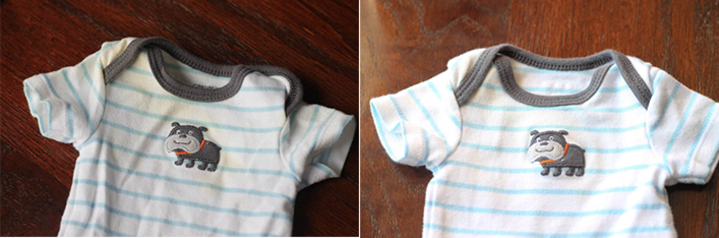 Baby clothes Before & After washing with oxiclean