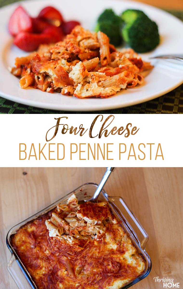 4 Cheese Penne Pasta with whole wheat pasta is a healthier baked pasta that comes together quickly.