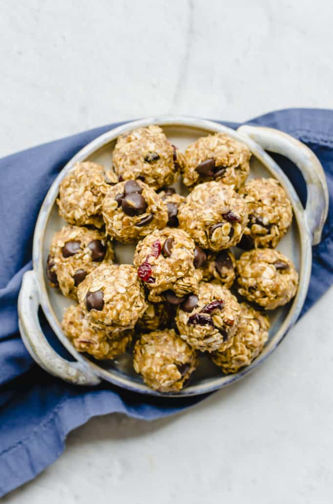 No Bake energy bites Powerball Cookies on a plate