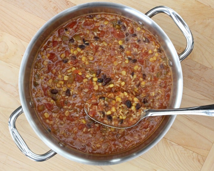 Vegetarian Tortilla Soup in a large stock pot