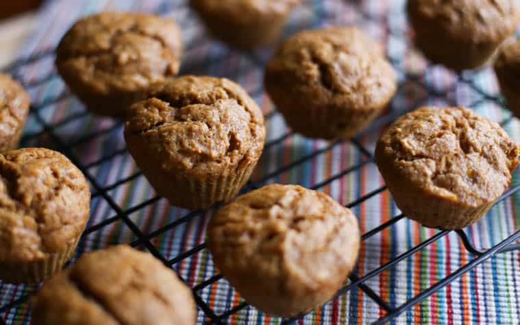 Banana pumpkin muffins on a drying rack