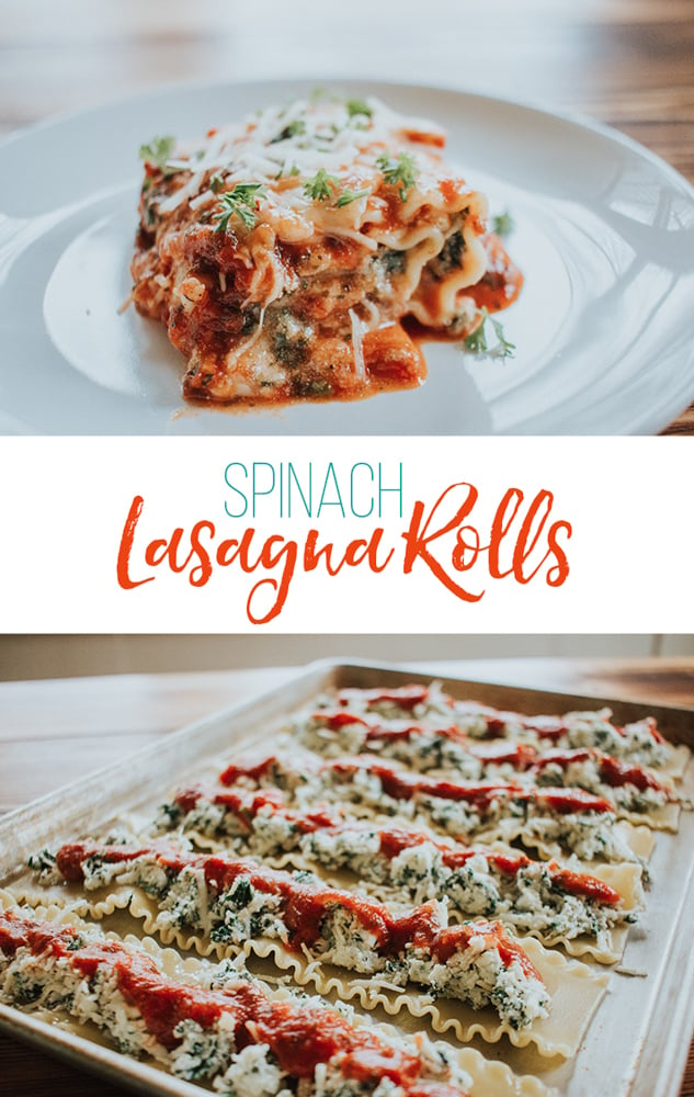 Spinach Lasagna Rolls are the perfect meal for large groups. With fresh and natural ingredients, it also makes a great freezer meal!