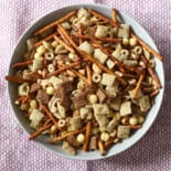 Bowl of homemade chex mix.