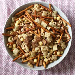 Bowl of homemade chex mix.