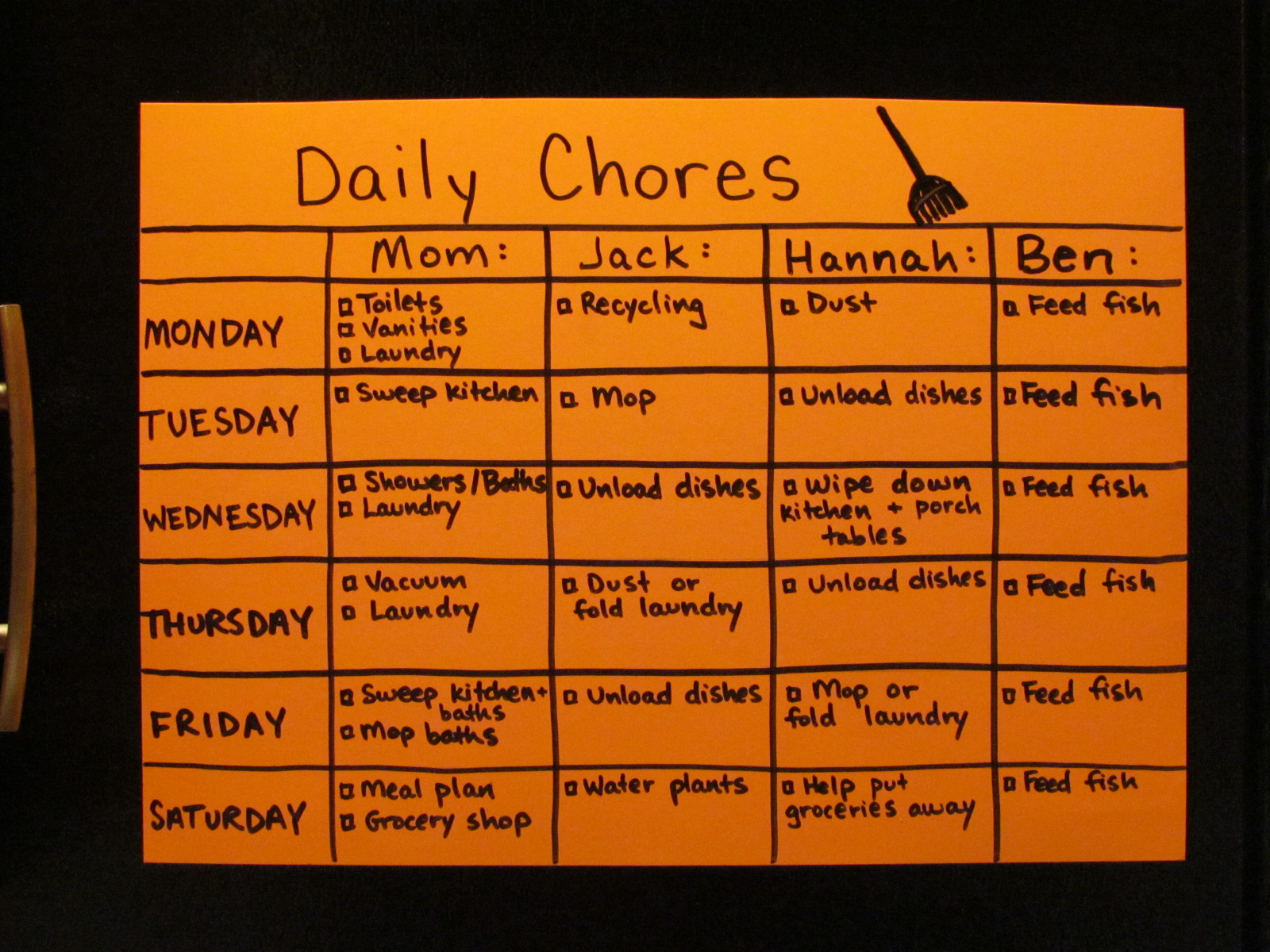 daily chore list