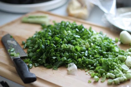 Green onions & scallions chopped for the freezer.