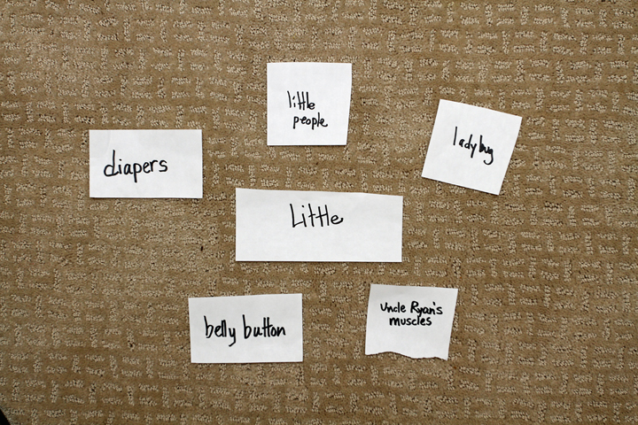 DIY Apples to Apples "cards" - pieces of paper with nouns written on them.