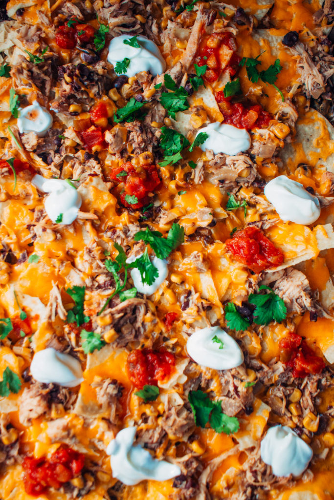 Instant Pot Chicken Nachos with toppings
