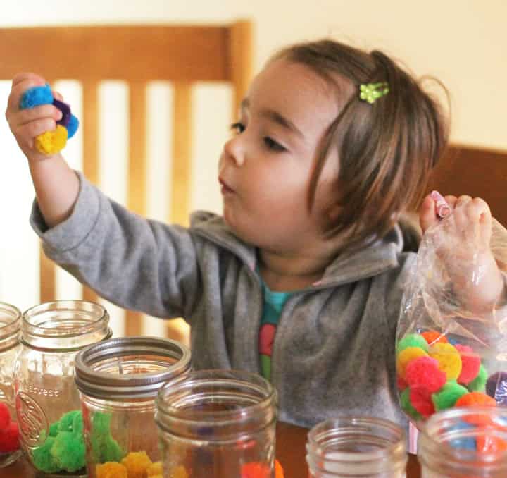 Easy Toddler Learning Activity Color Sorting with Mason Jars