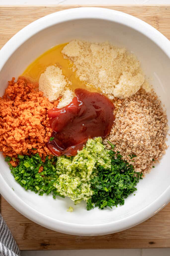 bowl of ingredients for healthy baked meatballs