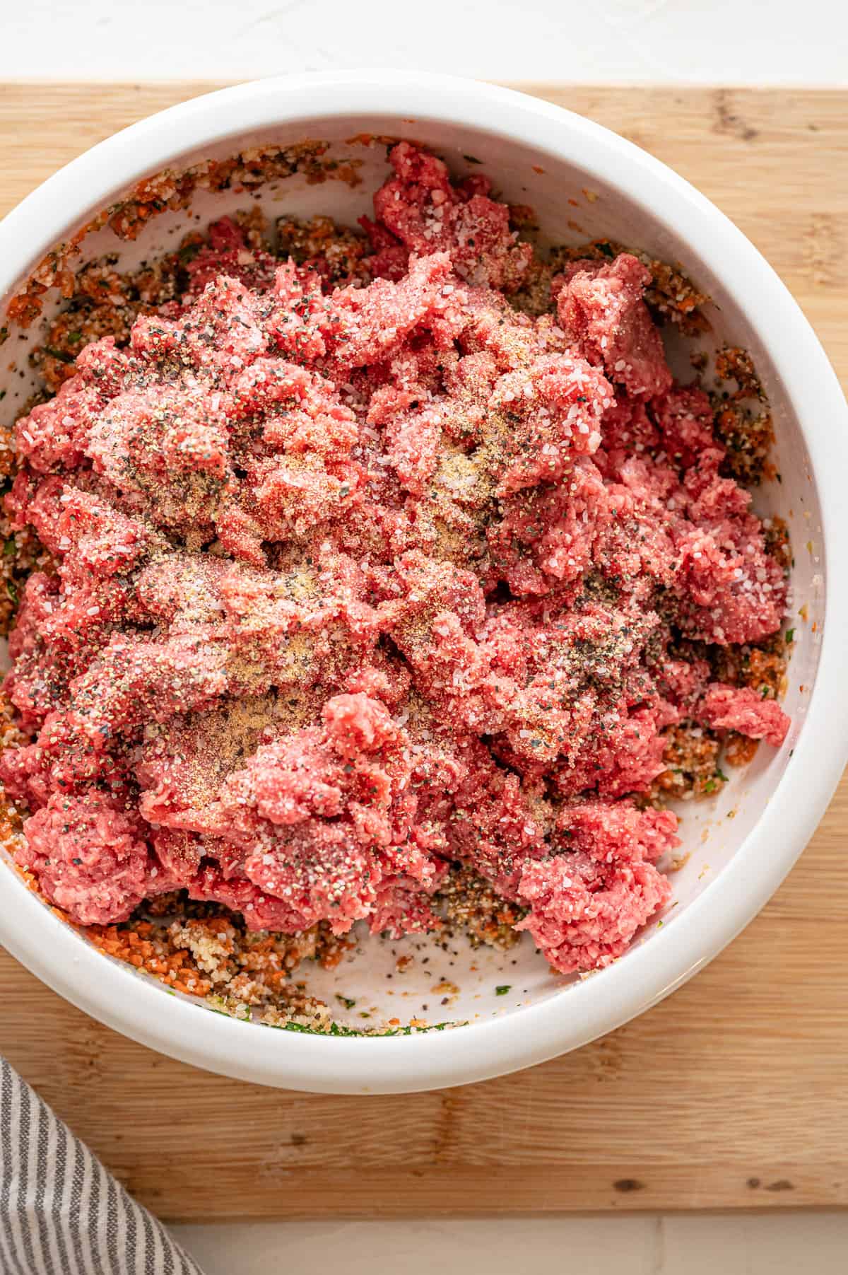 Meatball mixture in a bowl.