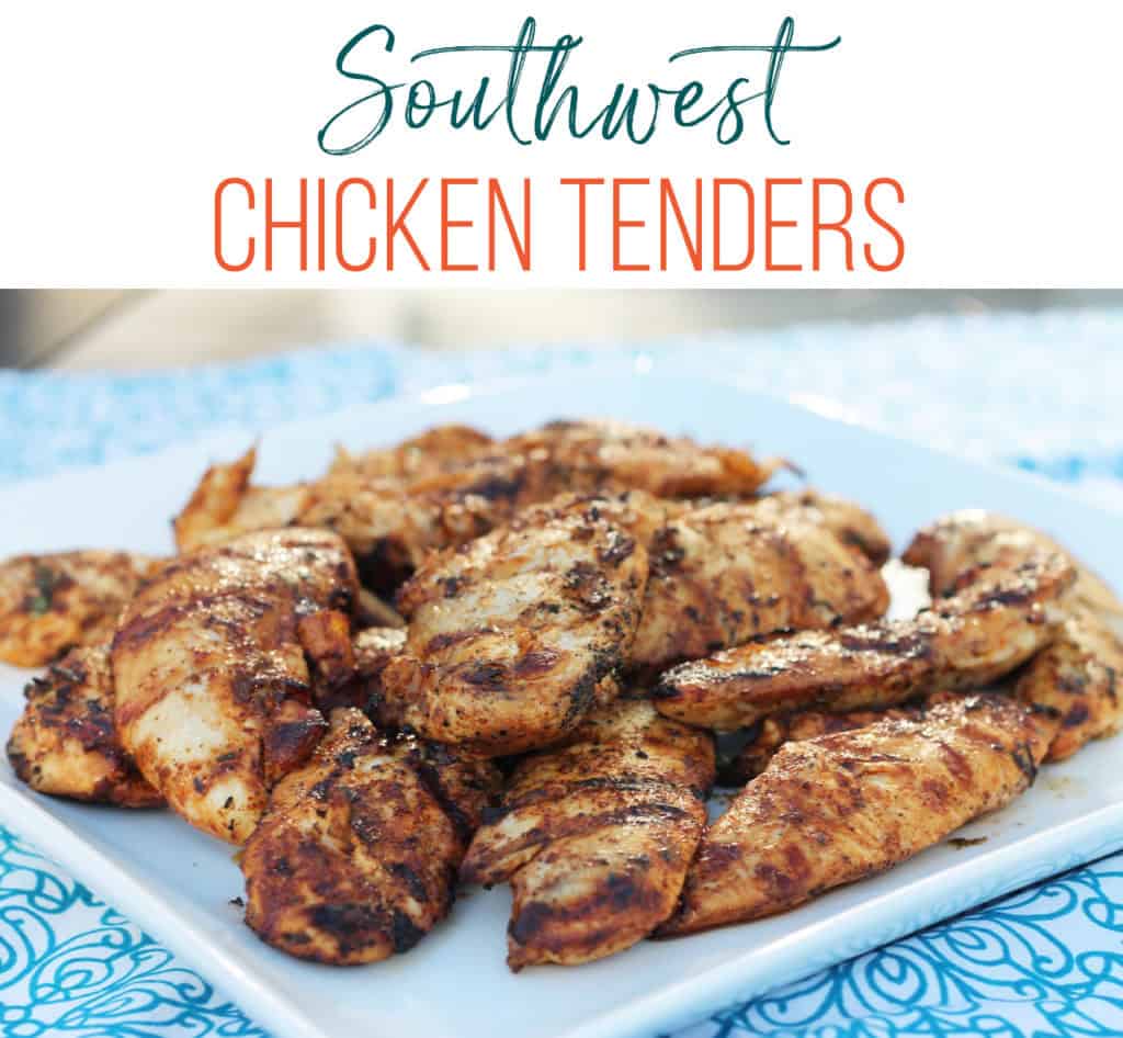 This southwest chicken tender marinade is sure to please all the eaters in your house. This healthy, freezer friendly dinner idea is full of flavor, but not spicy. Great make-ahead meal or for freezer parties or freezer clubs!