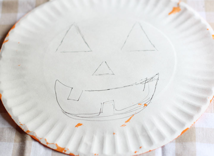 A face template on the back of a paper plate. 