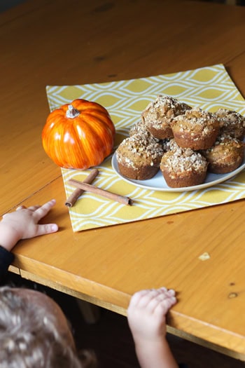 A delicious pumpkin muffin recipe. I love that this recipe uses the whole can of pumpkin. The crumble topping puts it over the top! Double this and freeze one batch for the future--you'll want lots!