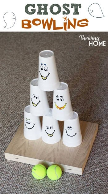 Fun Halloween party game--ghost bowling! Cheap and easy party idea that is great for all ages. 