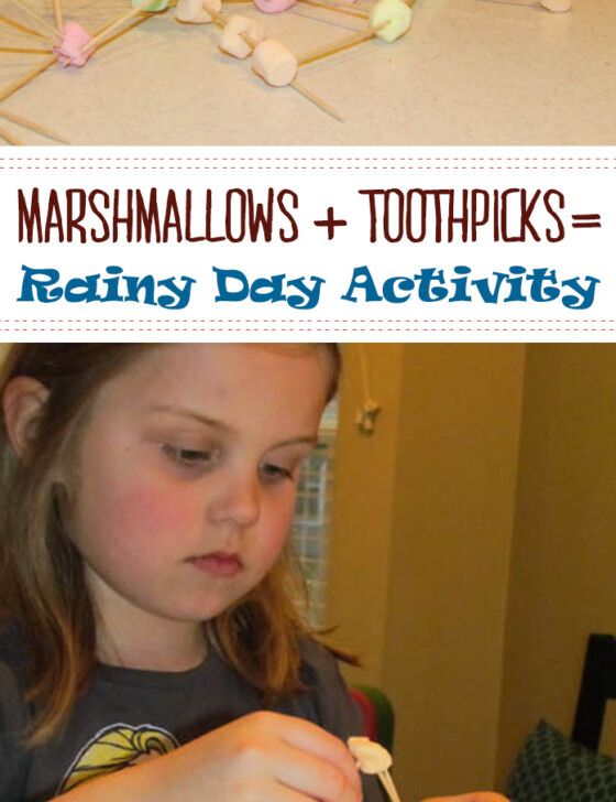 Rainy Day Activity with marshmallows and toothpicks is one of the simplest learning activities for many ages.