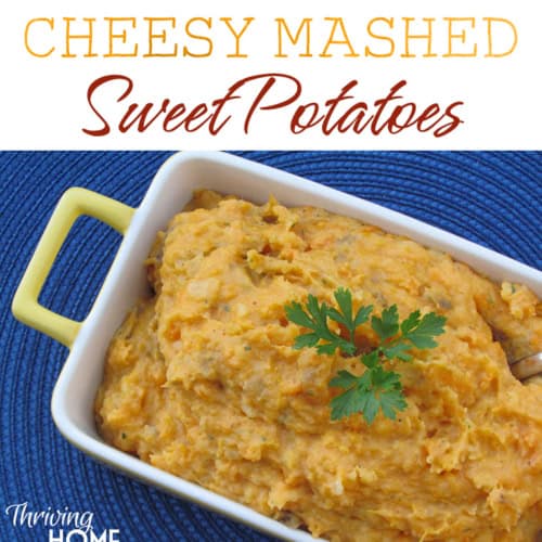 These may be healthier than mashed potatoes, but these Cheesy Mashed Sweet Potatoes will have your family coming back for more! #realfood #freezermeal #delicious