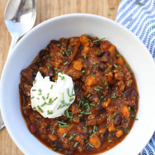Healthy Turkey Chili with Sweet Potatoes and Black Beans