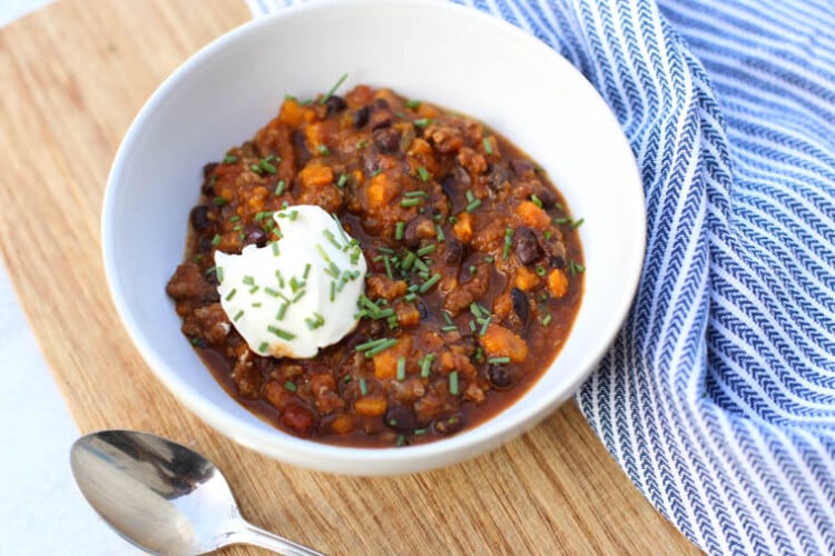 Healthy Turkey Chili with Sweet Potatoes and Black Beans
