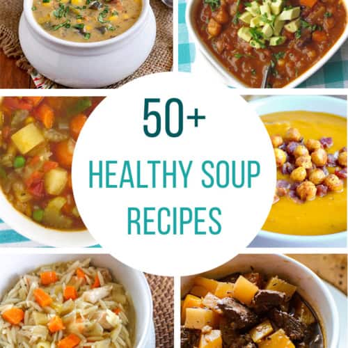collage image of soups