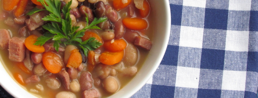 Cheap, rich and savory, and good for you too! This Ham and Bean Soup is a perfect winter comfort food. #freezermeal #realfood