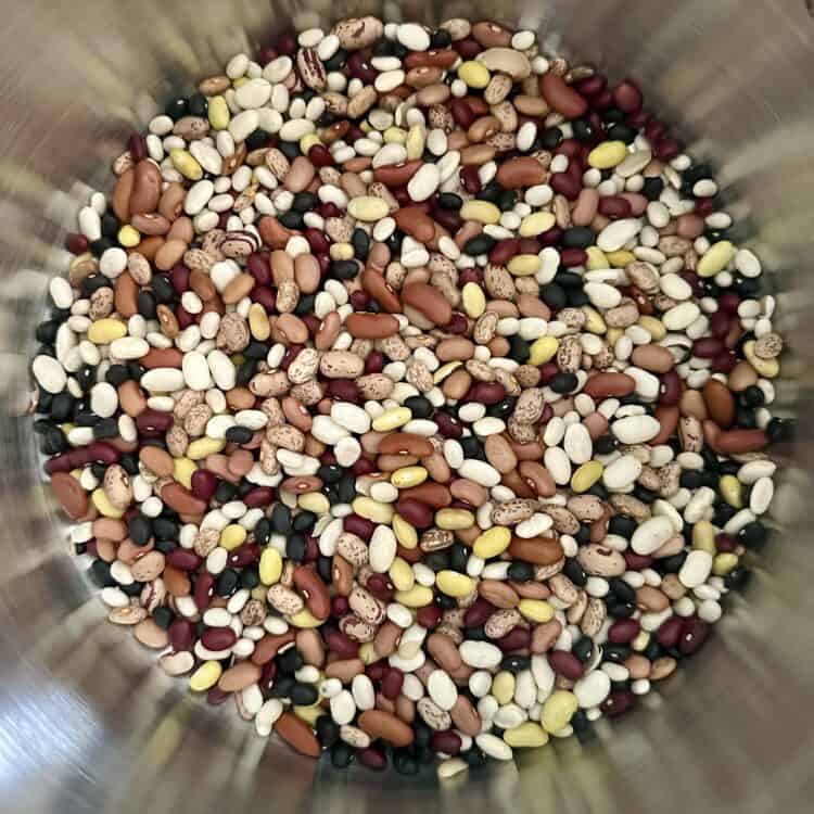 Dried soup bean mix in a pot.