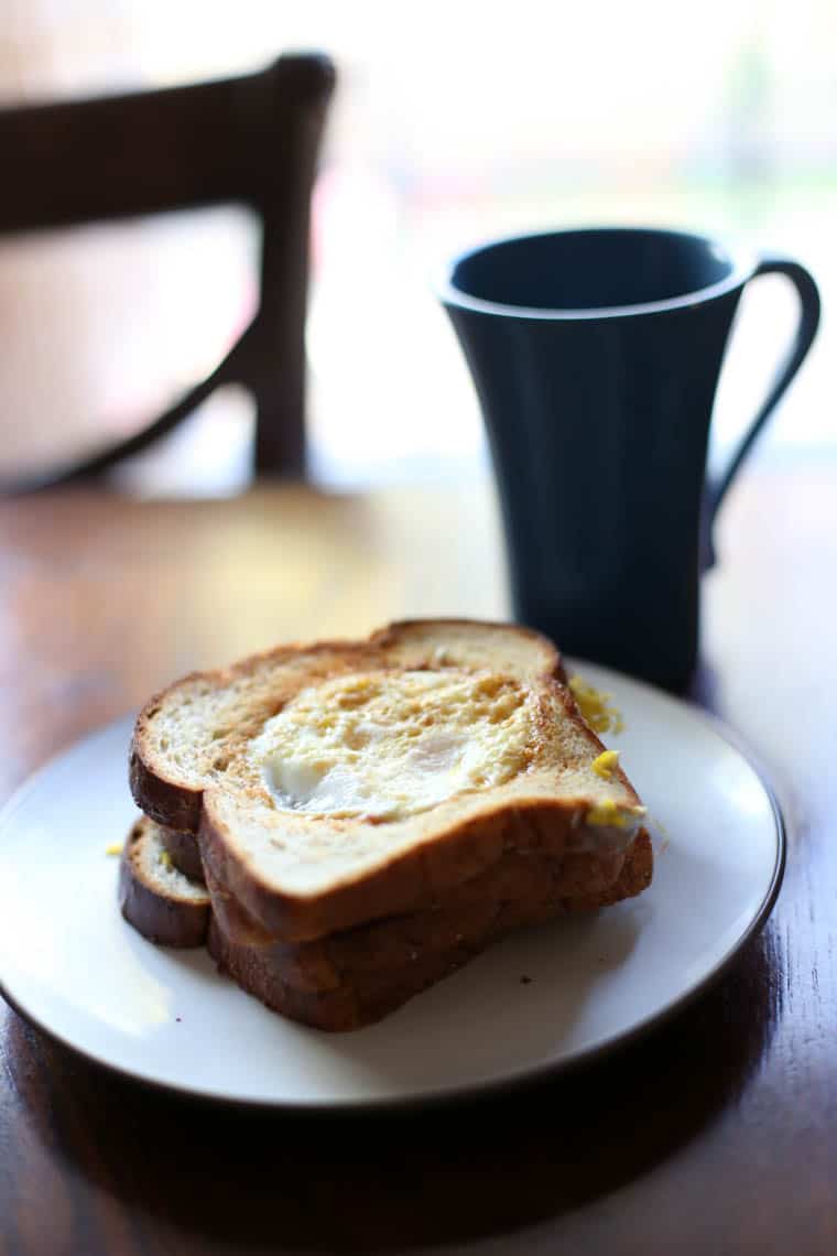 Eggs in a hole on a plate