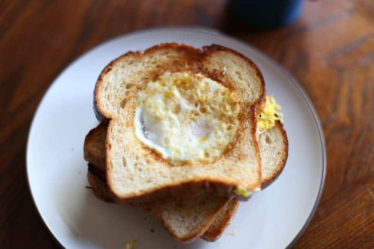 Eggs in a hole on a plate