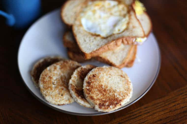 Eggs in a hole cooking 