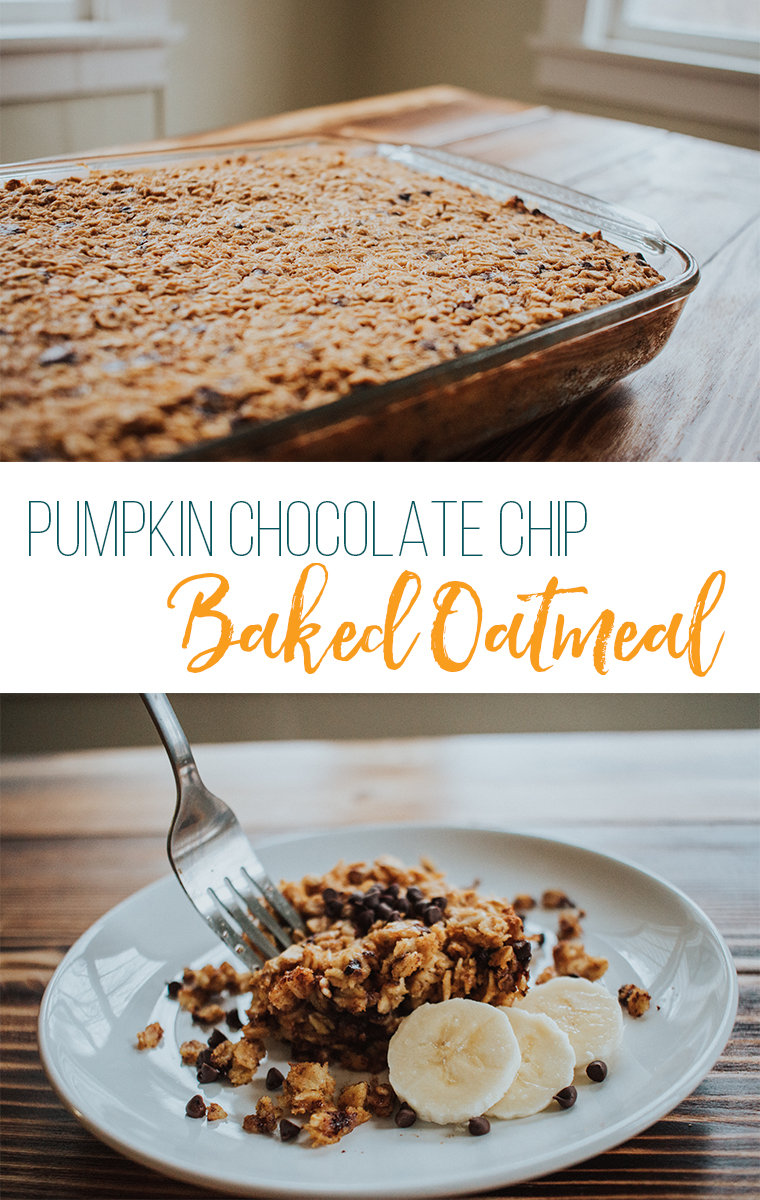 Pumpkin Chocolate Chip Baked Oatmeal is an easy and healthy breakfast or snack. It is a great family recipe and ideal for large groups!
