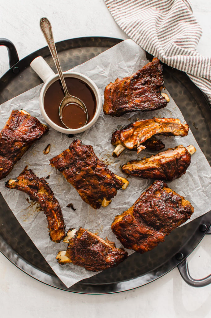 Cooked Crock pot ribs on parchment paper