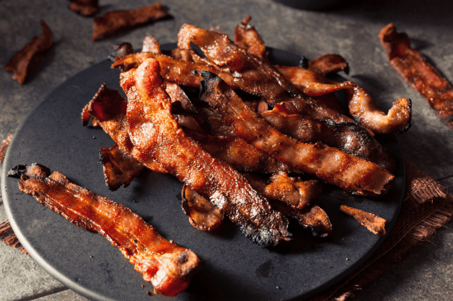 Cooked bacon on a plate