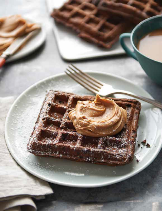 Chocolate Zu-Nana Waffles from From Freezer to Table cookbook. Order today at www.fromfreezertotable.com.