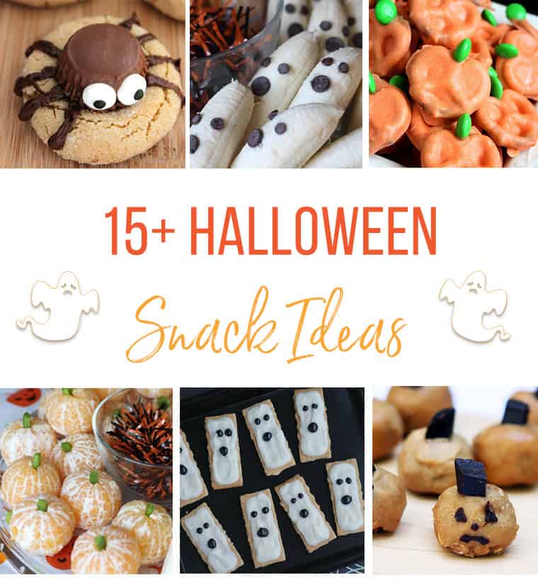 Collage of Halloween snack ideas.