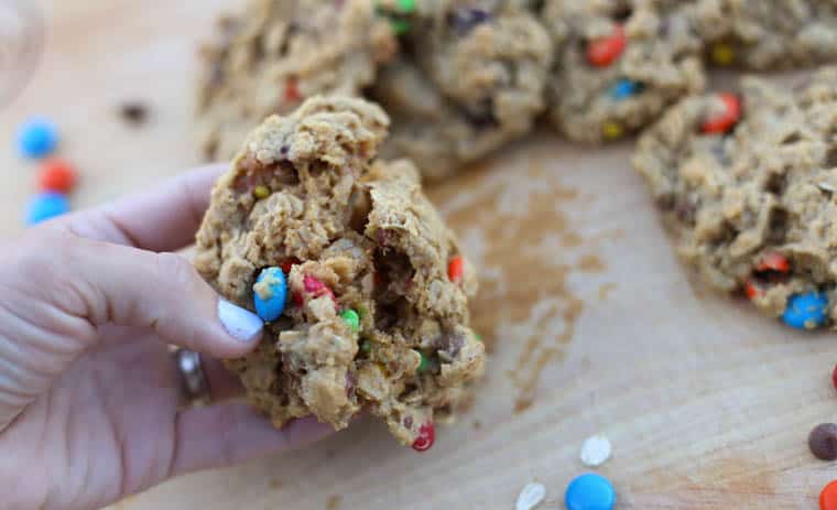 Monster cookie broken in half