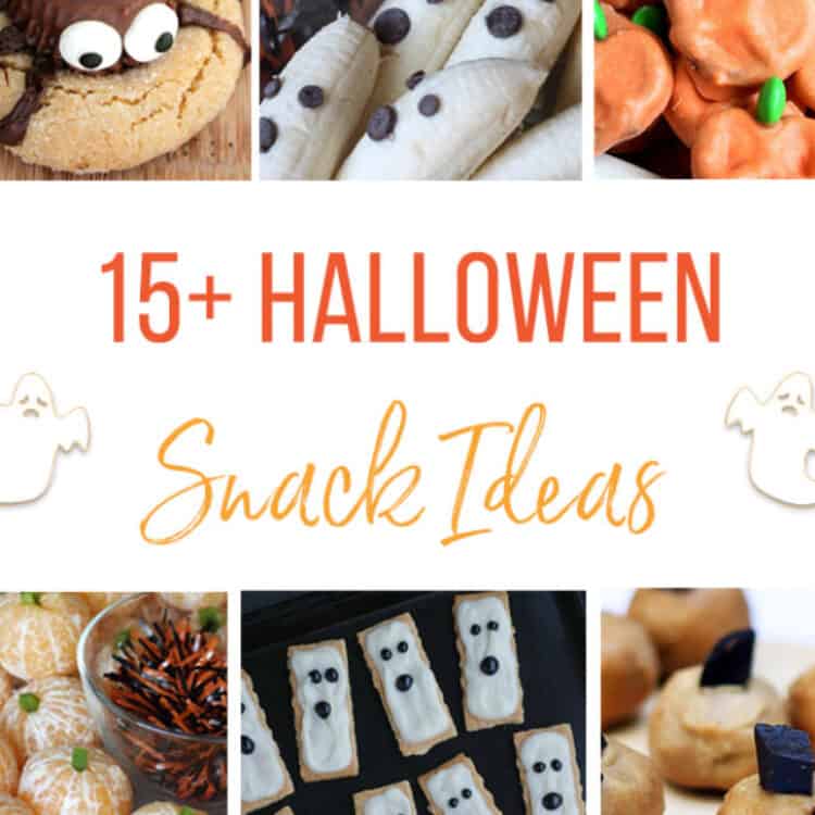 Collage of Halloween snack ideas.