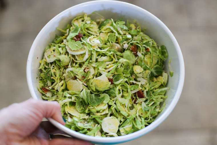 Bacon and Brussels Sprout Salad in a bowl
