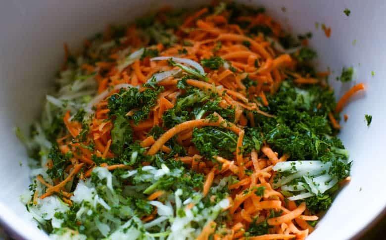 raw shredded vegetables in a bowl