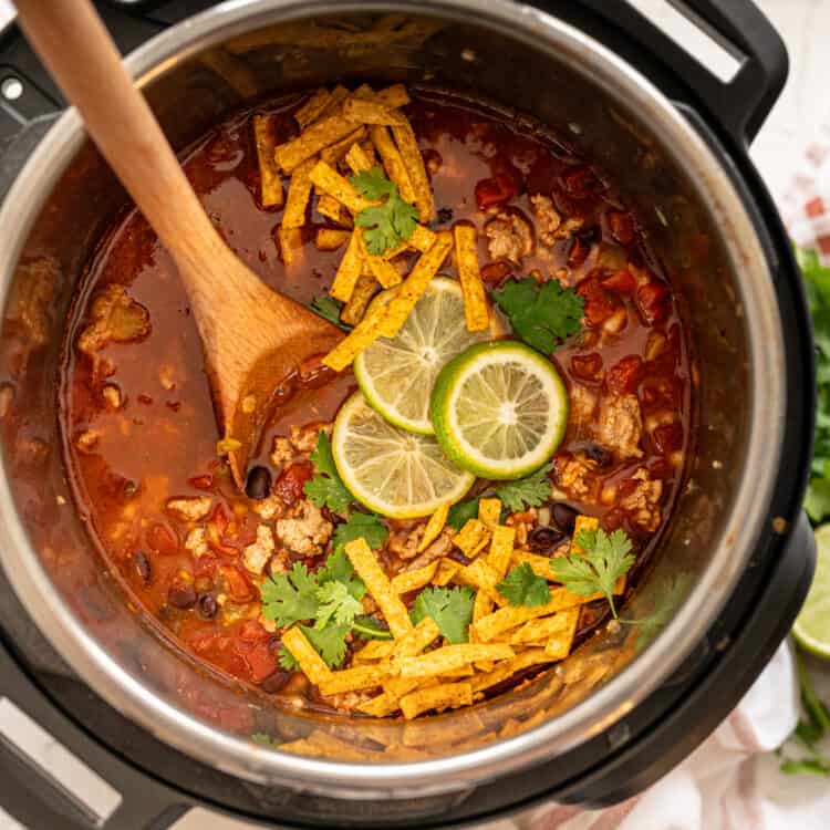 overhead shot of cooked instant pot taco soup