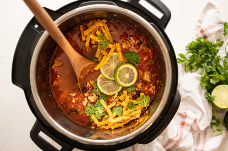 Taco soup in the Instant Pot ready to served.