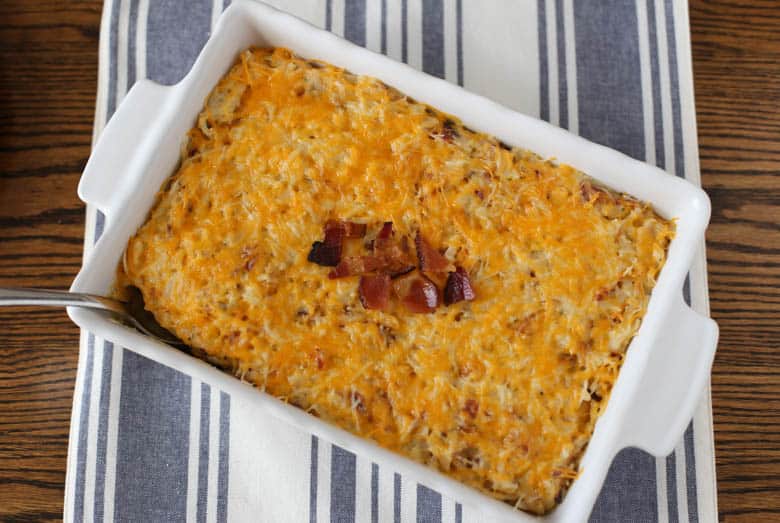 make ahead gluten free hash brown casserole on table